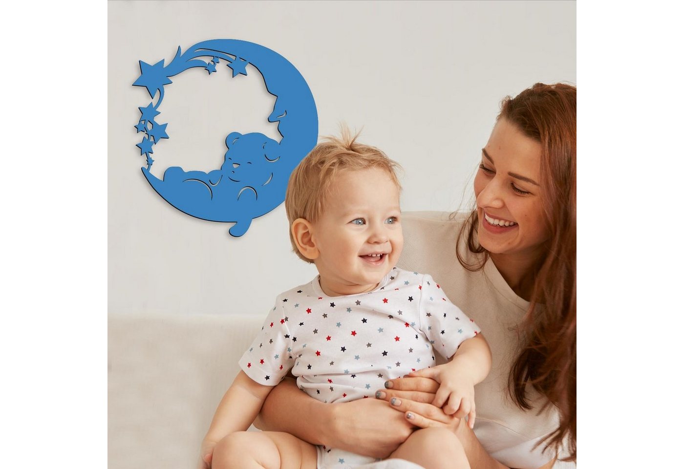 Namofactur LED Nachtlicht "Sweet Dreams" Bär auf Mond - Schlaflicht mit Farbwechsel RGB, LED fest integriert, Farbwechsler, Wanddekoobjekt Kinderzimmer Leuchte mit Fernbedienung Bild 2