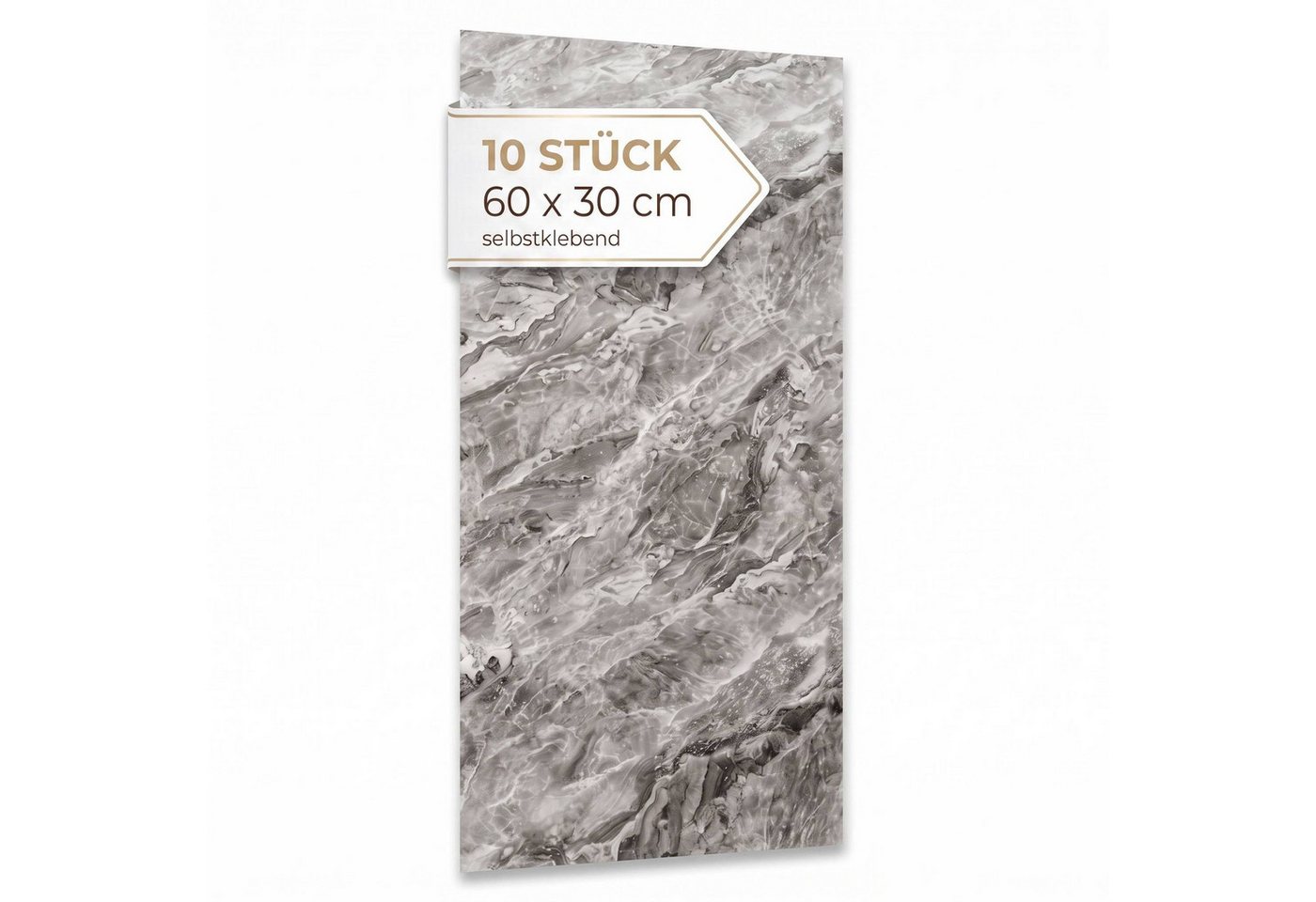 Dalsys Wandpaneel Wandverkleidung selbstklebend aus PVC, BxL: 30x60 cm, (60x30cm Marmoroptik Grau, 10-tlg., flexible Wandverkleidung Badezimmer wasserfest) 2,3mm Materialstärke, Spritzschutz Küchenrückwand