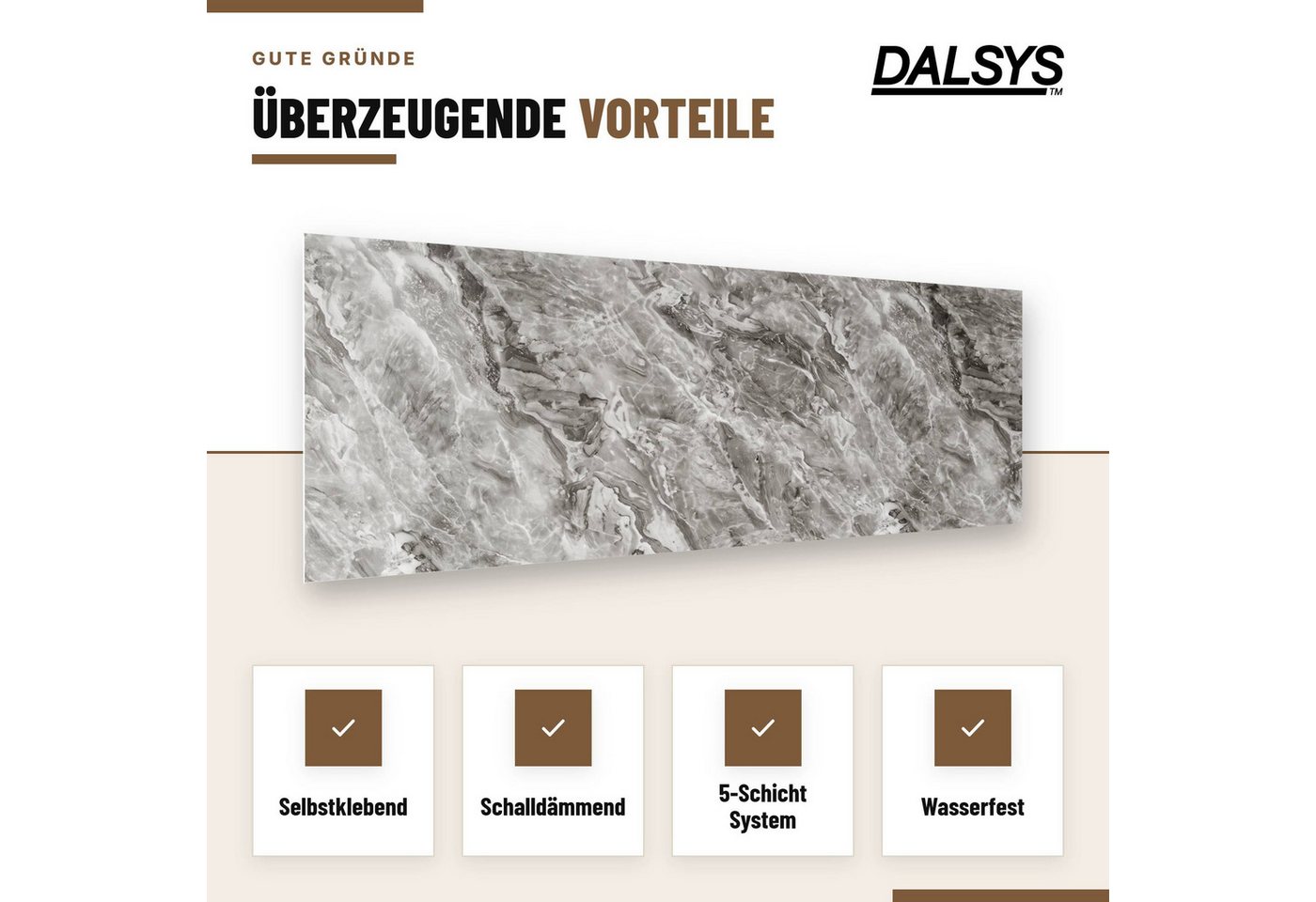 Dalsys Wandpaneel Wandverkleidung selbstklebend aus PVC, BxL: 30x60 cm, (60x30cm Marmoroptik Grau, 10-tlg., flexible Wandverkleidung Badezimmer wasserfest) 2,3mm Materialstärke, Spritzschutz Küchenrückwand Bild 2