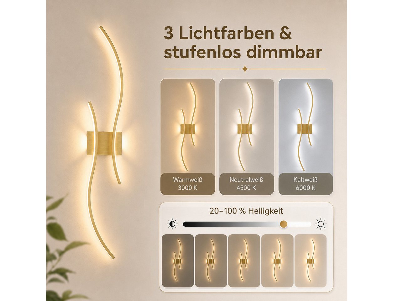 Lapamax LED Wandleuchte Akku Wandleuchte Innen, Dimmable, 3000K-6500K, LED, 3 Lichtfarben, für Wohnzimmer Schlafzimmer Flur Treppen Bild 2