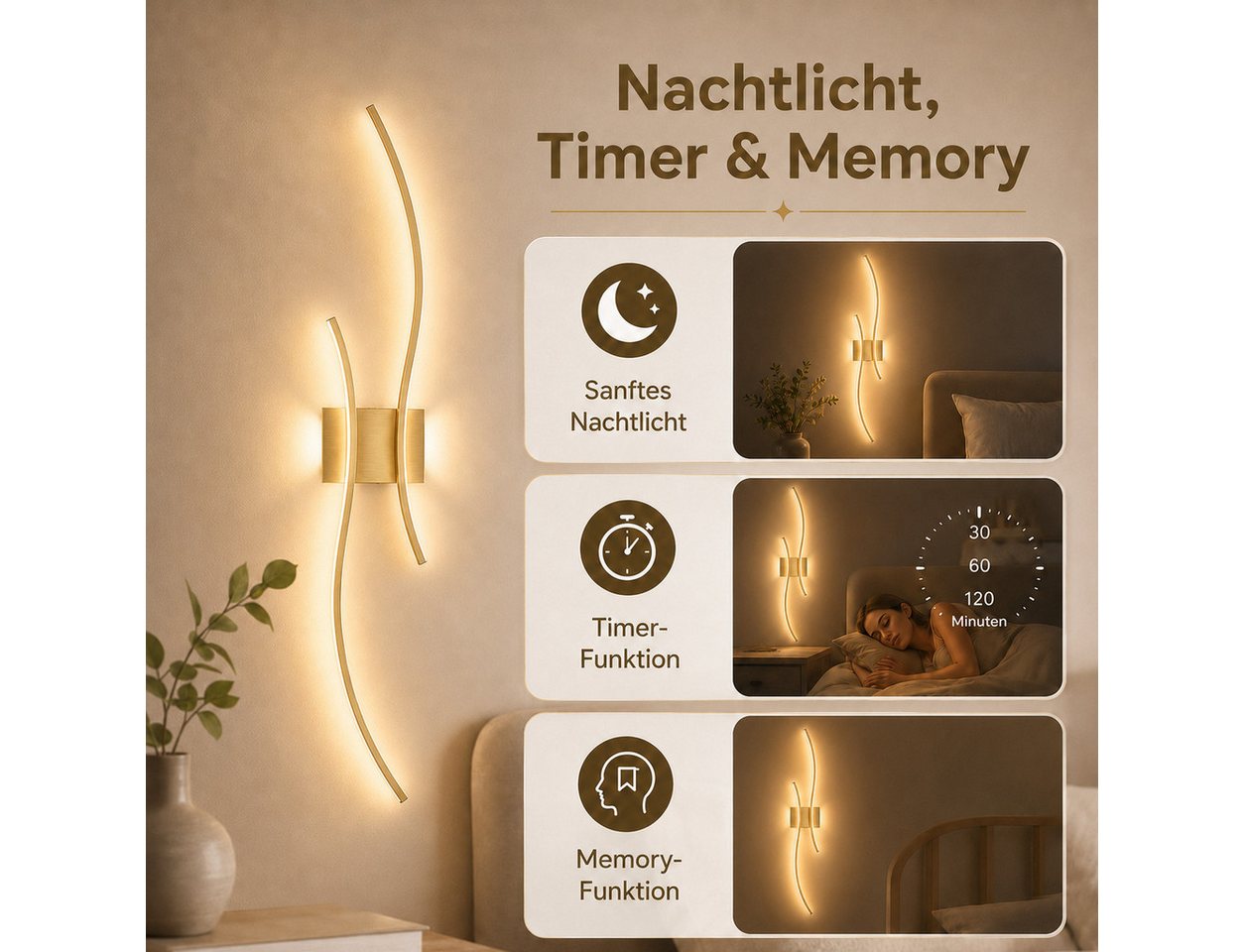 Lapamax LED Wandleuchte Akku Wandleuchte Innen, Dimmable, 3000K-6500K, LED, 3 Lichtfarben, für Wohnzimmer Schlafzimmer Flur Treppen Bild 5