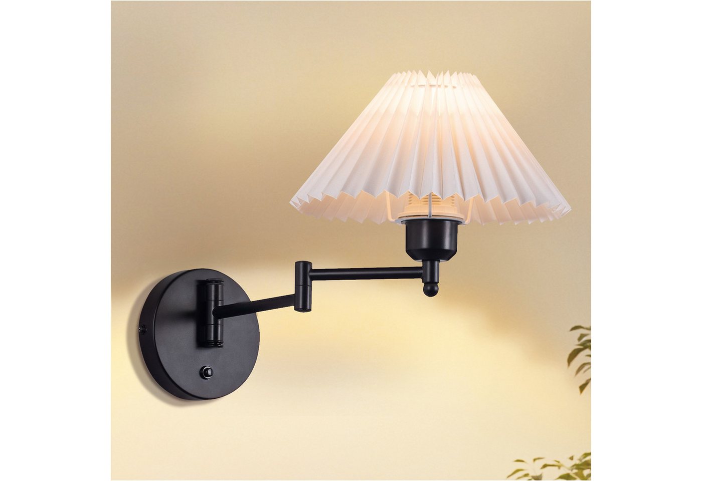 ZMH Wandleuchte innen Flurlampe Weiß E27 Modern Wandlampe Schlafzimmer, ohne Leuchtmittel, Metall & Stoff,1 Stück,180° schwenkbar,für Wohnzimmer Esszimmer