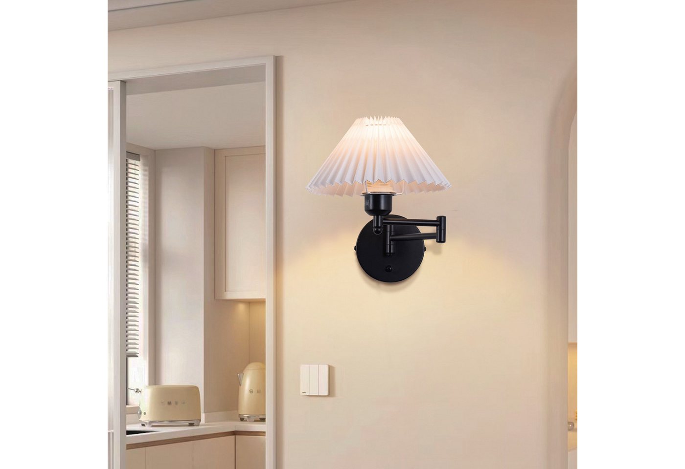 ZMH Wandleuchte innen Flurlampe Weiß E27 Modern Wandlampe Schlafzimmer, ohne Leuchtmittel, Metall & Stoff,1 Stück,180° schwenkbar,für Wohnzimmer Esszimmer Bild 5