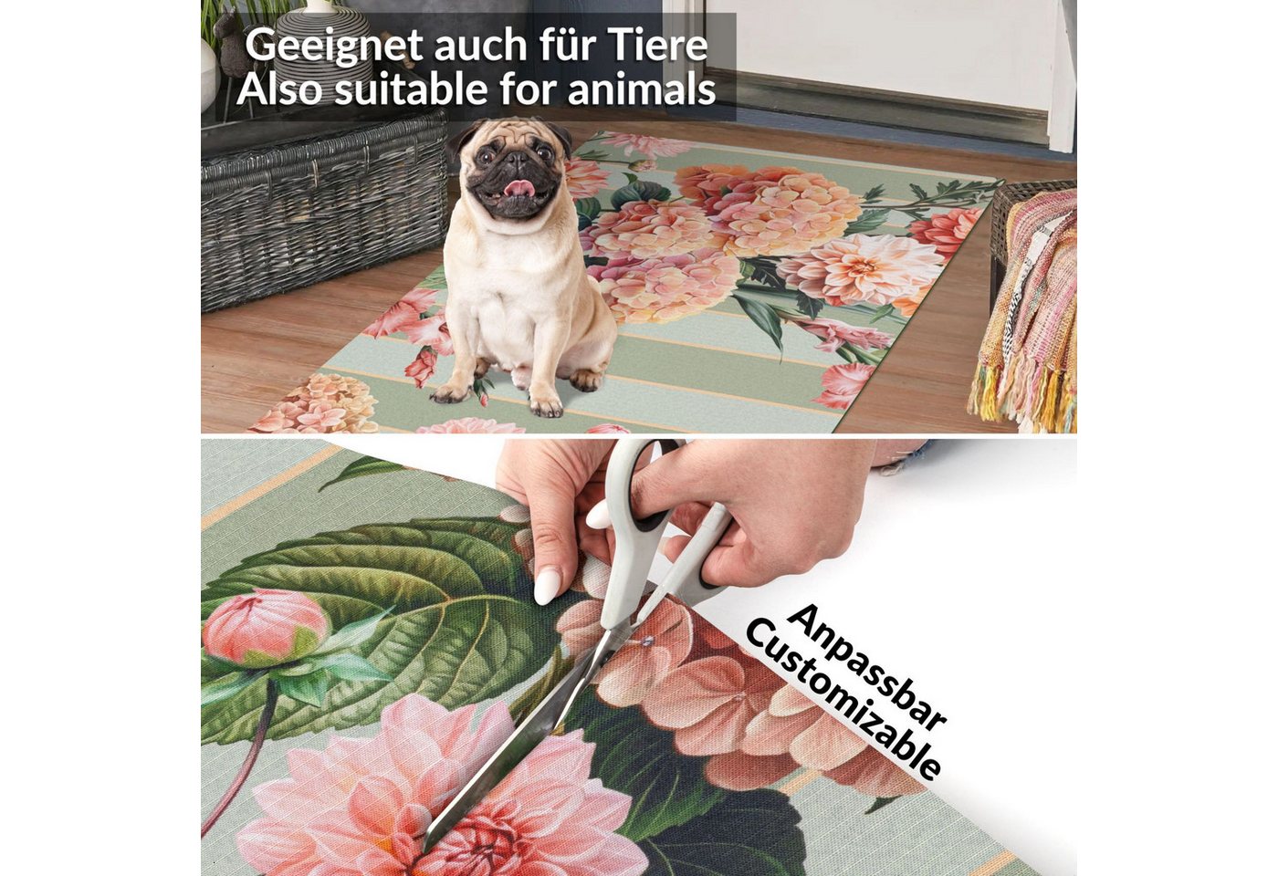 ANRO Küchenläufer RANNA pflegeleicht Teppichläufer Bodenmatte Flurläufer Küchenteppich, eckig, Höhe: 3 mm, Zeitlos Bunt