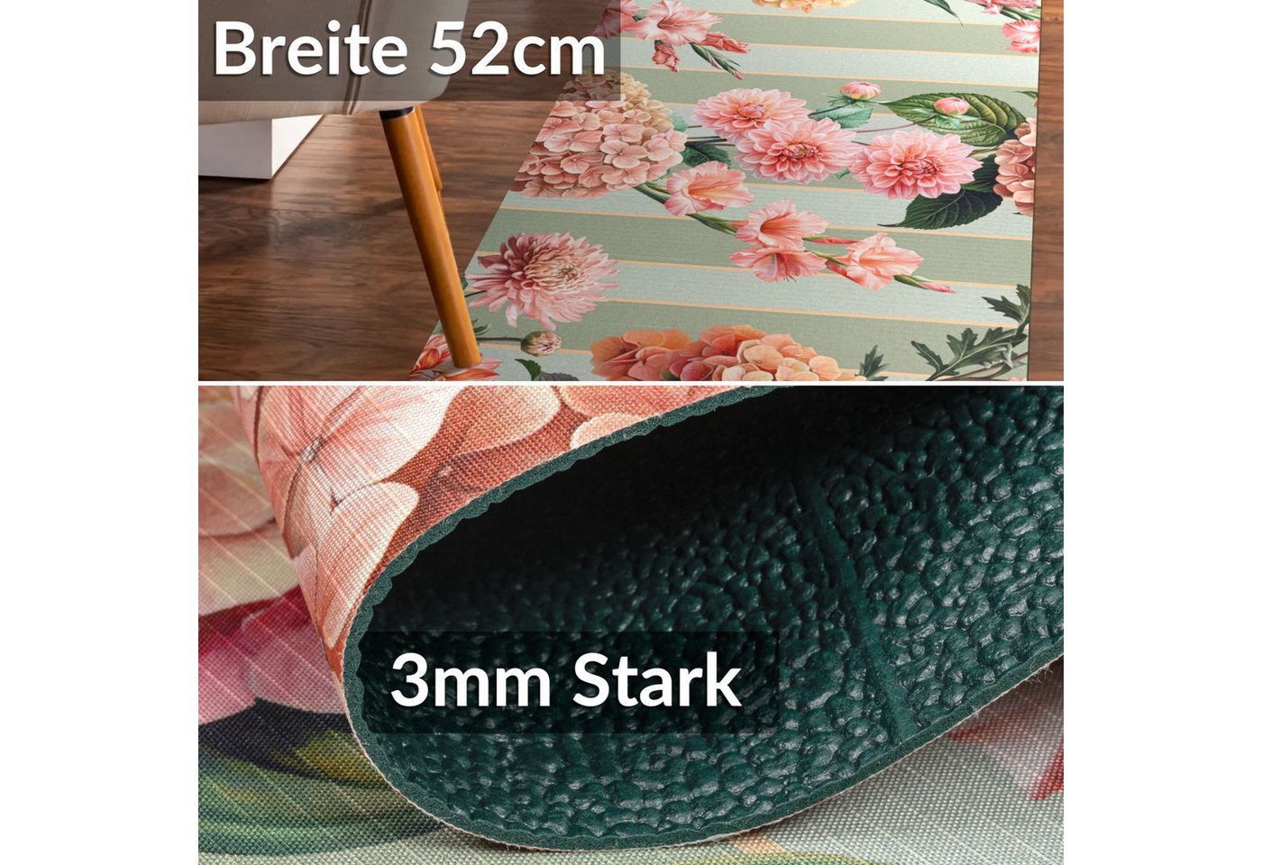 ANRO Küchenläufer RANNA pflegeleicht Teppichläufer Bodenmatte Flurläufer Küchenteppich, eckig, Höhe: 3 mm, Zeitlos Bunt Bild 2