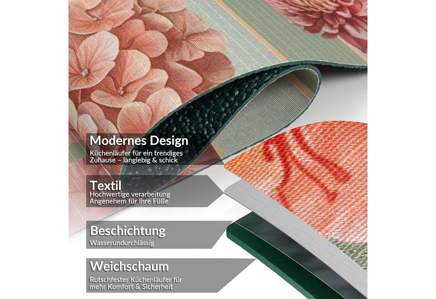 ANRO Küchenläufer RANNA pflegeleicht Teppichläufer Bodenmatte Flurläufer Küchenteppich, eckig, Höhe: 3 mm, Zeitlos Bunt Bild 4