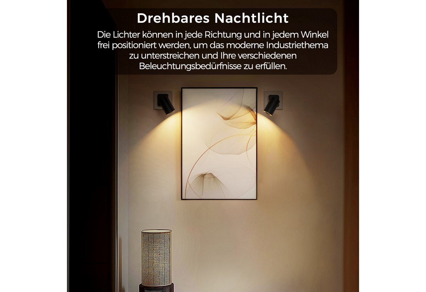 LOHAS-LED LED Nachtlicht Nachtlicht, Dimmbar, drehbarer Leuchtenkopf, Dämmerungssensor, LED fest integriert, 320° drehbarer Zylinderspot für gezielt gerichtetes Licht Bild 3