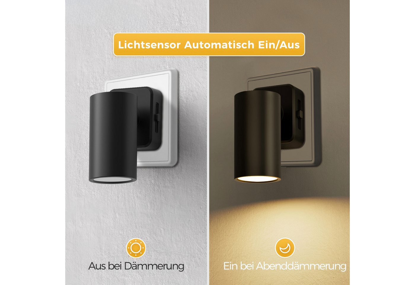 LOHAS-LED LED Nachtlicht Nachtlicht, Dimmbar, drehbarer Leuchtenkopf, Dämmerungssensor, LED fest integriert, 320° drehbarer Zylinderspot für gezielt gerichtetes Licht Bild 4