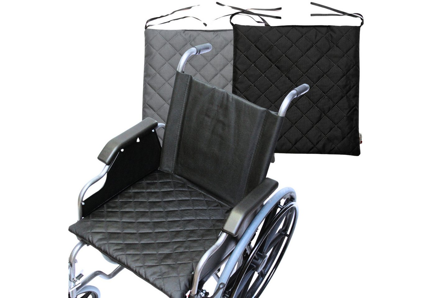 Seniori Sitzauflage Sitzkissen 44x44 cm für Rollstuhl Rollstuhlkissen Rollstuhlauflage, Schwarz Bild 3