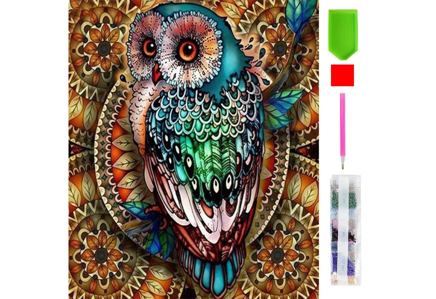 Realb2b Malen nach Zahlen 5d Diamond Painting Eule Funkelnd Malen nach Zahlen 30x40cm (Komplettset für 5D Diamond Painting inklusive Leinwand, Diamanten und Werkzeugen, Diamond Painting Set mit Zubehör für DIY-Kreativität und Entspannung), 30x40cm 5D Diamond Painting mit präziser Klebeschicht & Zubehör Bild 4