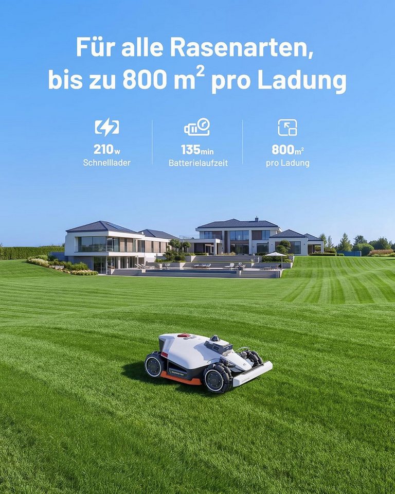 Mammotion Rasenmähroboter LUBA 3 AWD Mähroboter ohne Begrenzungskabel, bis 1500 m² Rasenfläche, (mit Garage, 360° LiDAR + Dual-Kamera-KI-Vision), Allradantrieb, Auto-Kartierung, Rasenmuster erstellen, 4G-Modul, APP Bild 3