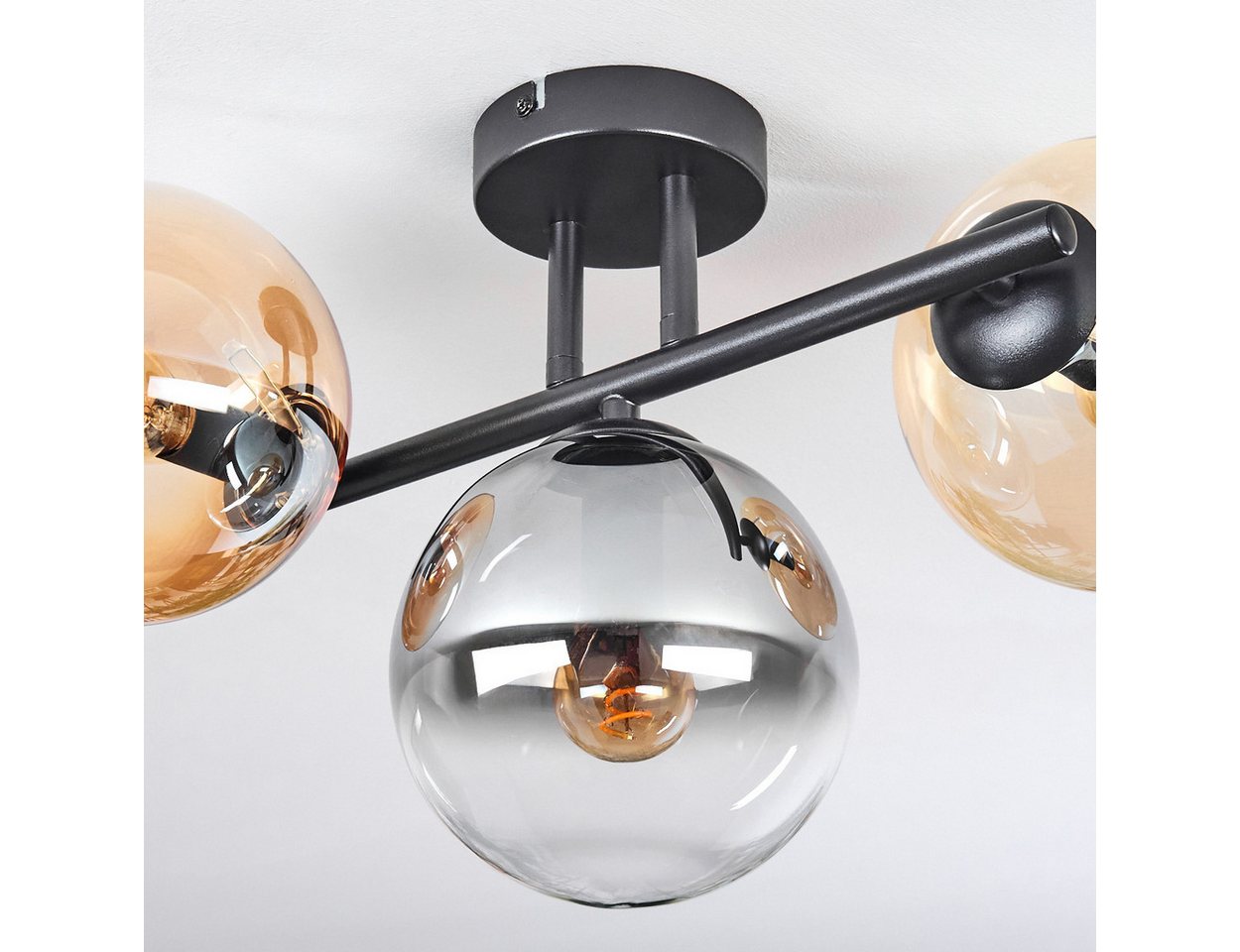 hofstein Deckenleuchte Deckenlampe aus Metall/Glas in Schwarz/Rauch/Bernstein/Klar, Deckenleuchte im modernen Vintage-Design (Schirme Ø 15 cm), 3 x E14 Bild 5