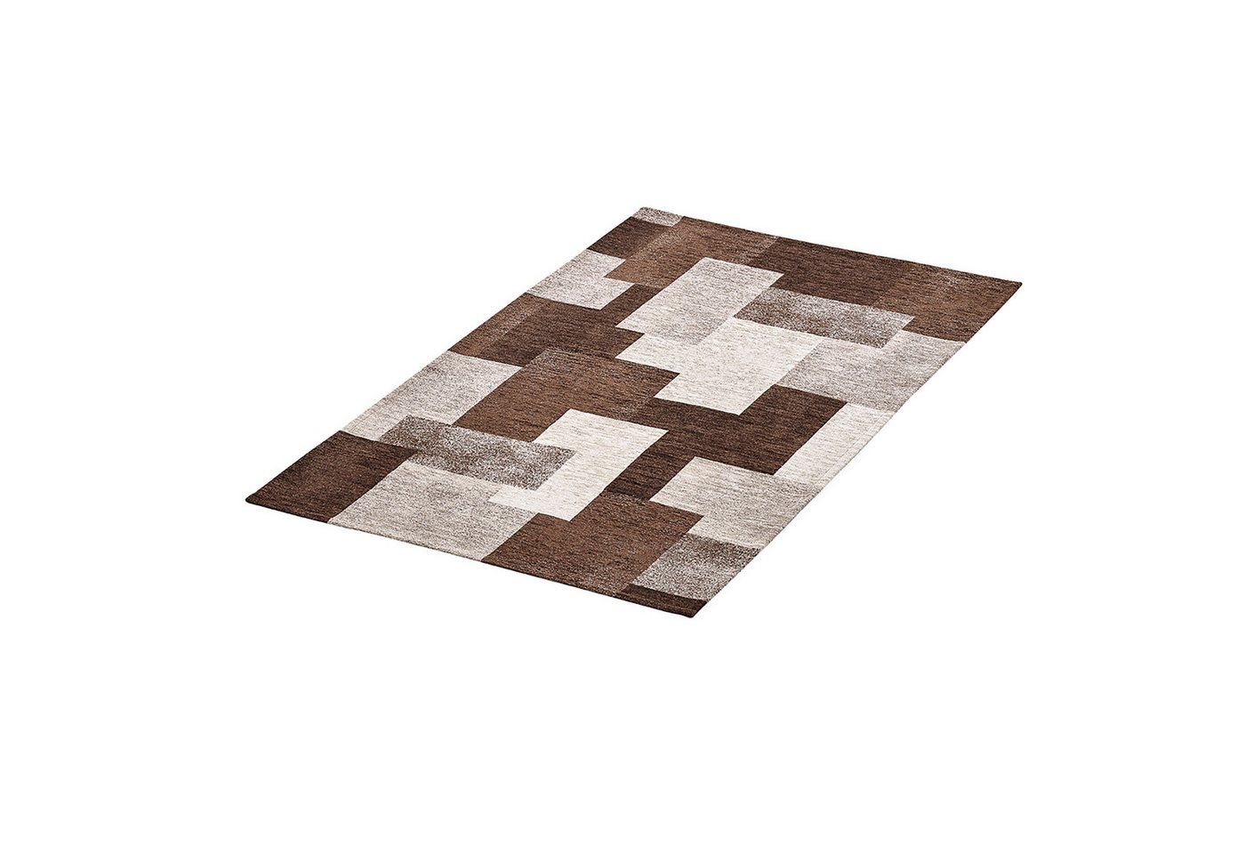 ANRO Teppich MARTINA Geometrie pflegeleicht hochwertig Flurläufer Küchenteppich, eckig, Höhe: 3 mm, Antirutschunterseite 80cm Urban Chic, Patchwork Braun wasserdicht