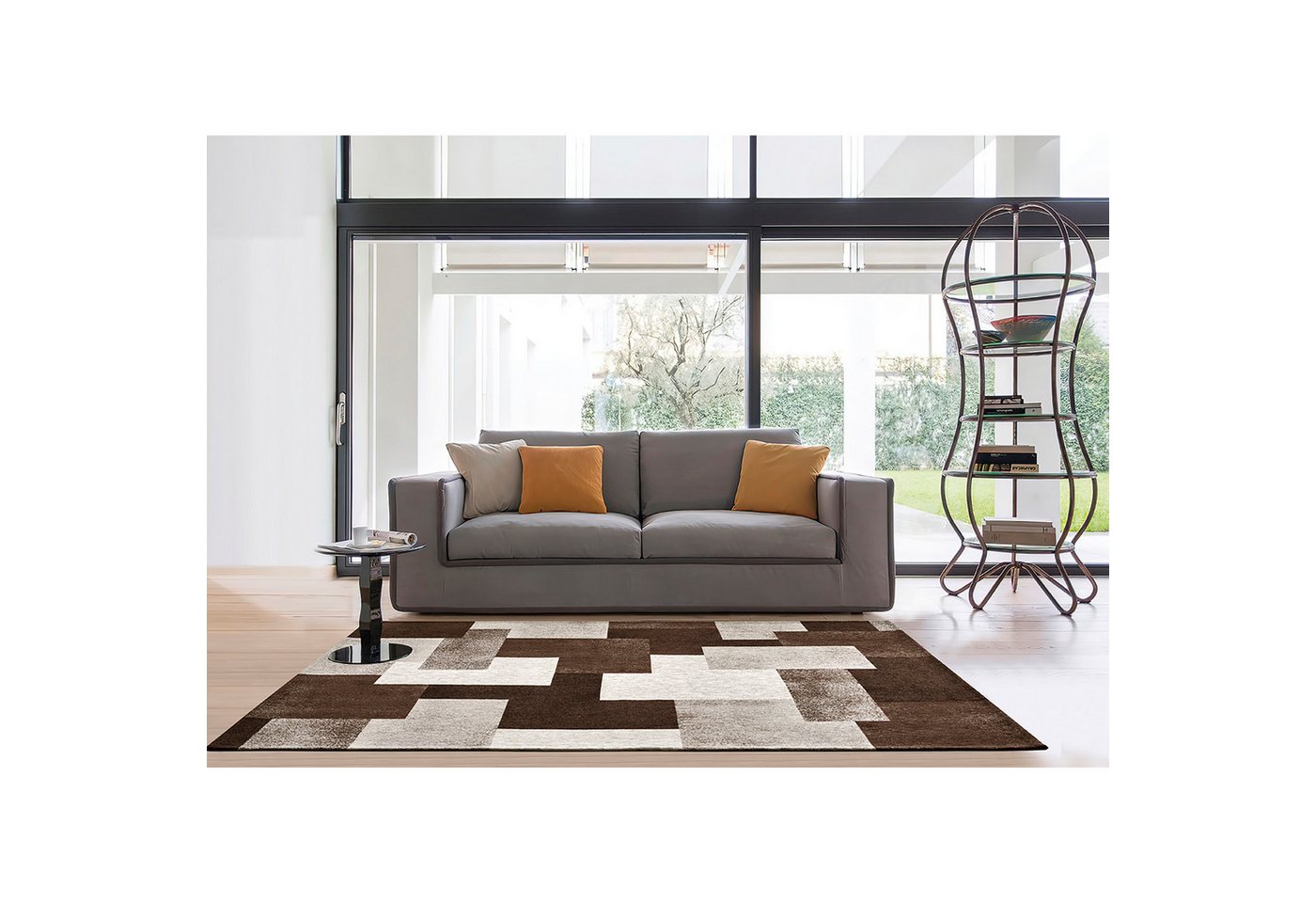 ANRO Teppich MARTINA Geometrie pflegeleicht hochwertig Flurläufer Küchenteppich, eckig, Höhe: 3 mm, Antirutschunterseite 80cm Urban Chic, Patchwork Braun wasserdicht Bild 2