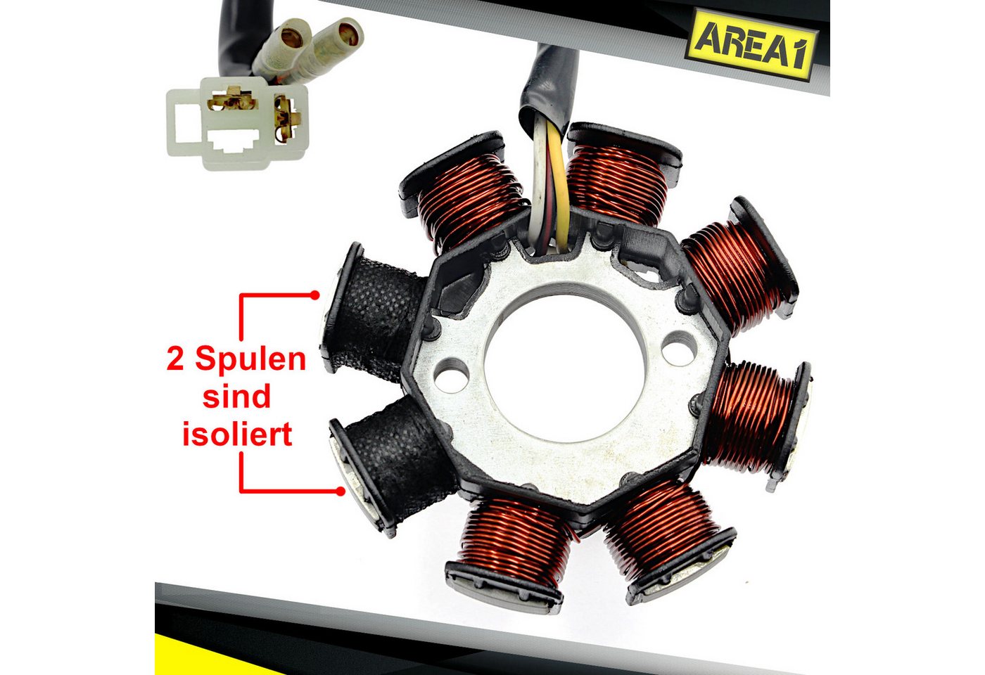 Area1 Lichtmaschinenregler Lichtmaschine Stator 50ccm GY6 QMB/QMA-Version 2/2 isolierte Spulen, Kompatibel mit Baotian Rex Kymco Huatian Sym ATU Explorer Beeline Bild 4