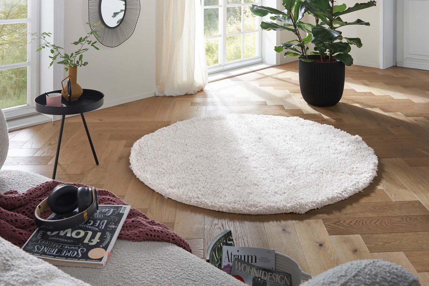 TaraCarpet Langflor-Teppich TaraCarpet Flokati Premium Langflorteppich Shaggy, rund, Höhe: 52 mm, Flokati Hochflor Langflor weich creme Wohnzimmer Schlafzimmer 120x120r Bild 2