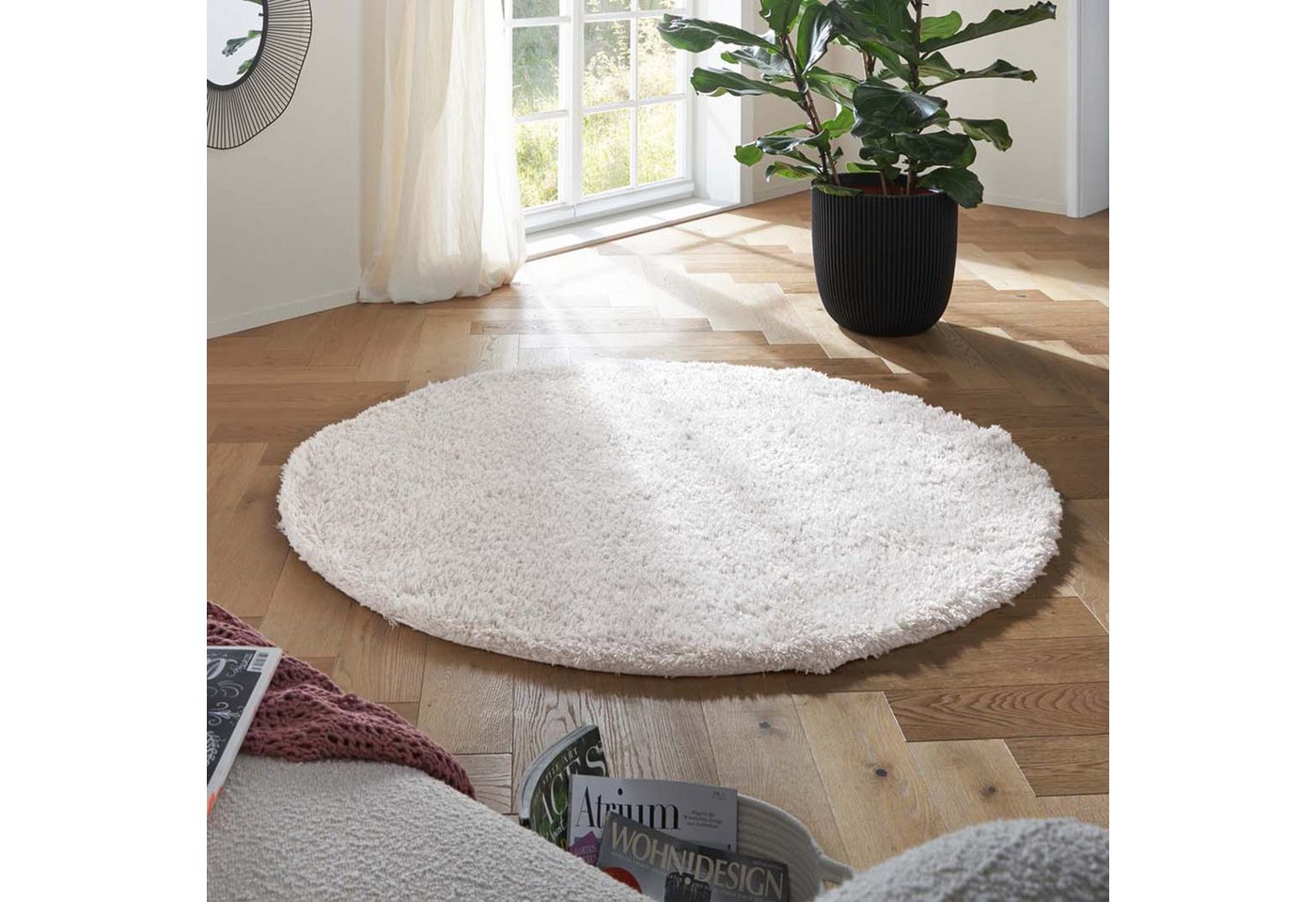 TaraCarpet Langflor-Teppich TaraCarpet Flokati Premium Langflorteppich Shaggy, rund, Höhe: 52 mm, Flokati Hochflor Langflor weich creme Wohnzimmer Schlafzimmer 120x120r Bild 5