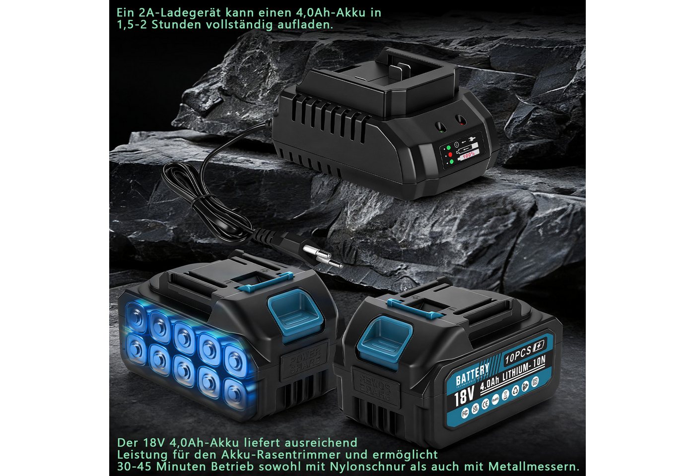 XIIW Akku-Rasentrimmer 7-IN-1 Akku Motorsense 980W Bürstenloser mit 2×4Ah Akku, Freischneider, (14800U/min mit 7 Klingentypen Ø300 mm, Teleskop 96–136 cm Einstellbar), Unkrautbürste für Höfe, Gärten und Kleinen Bild 5
