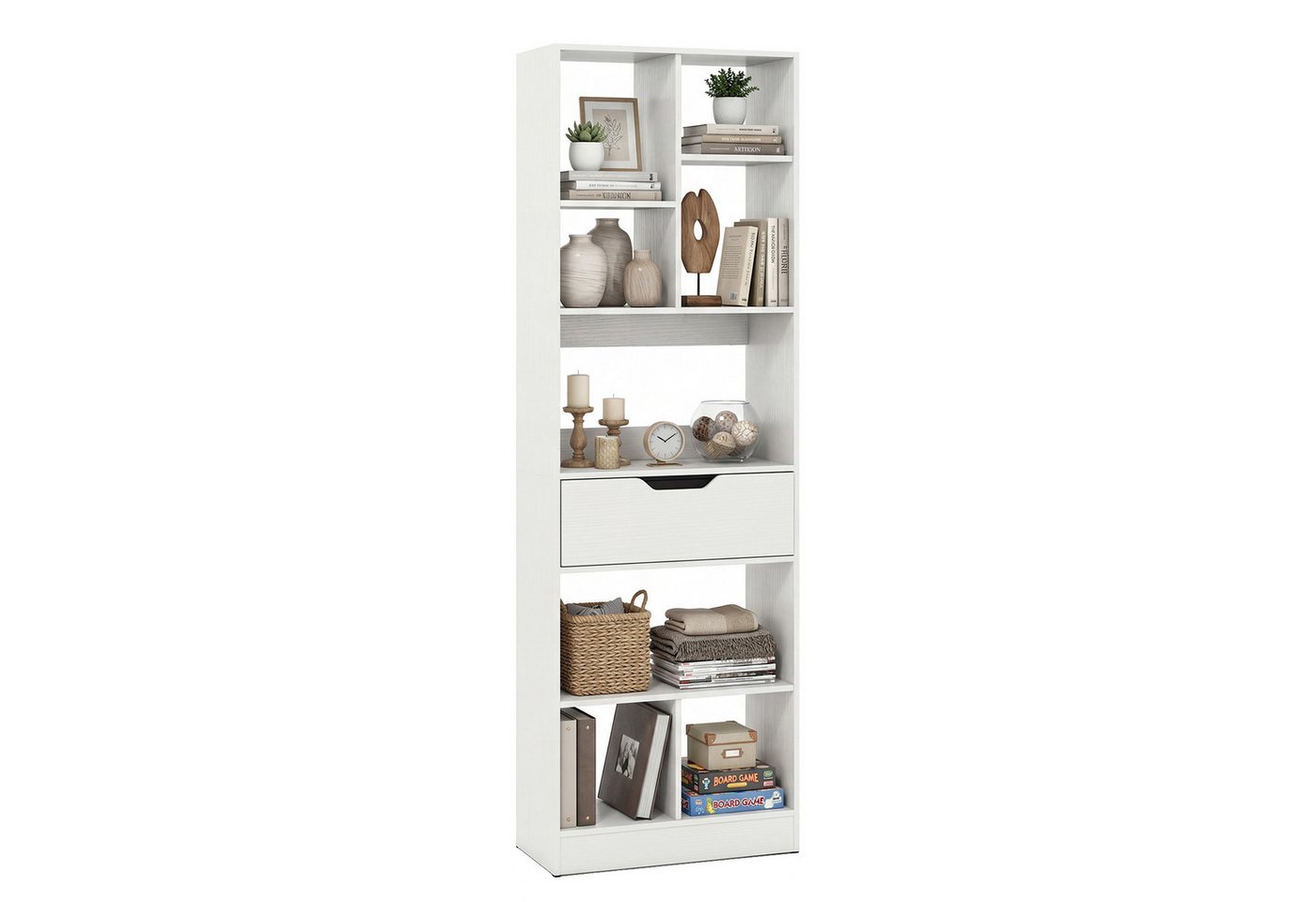 COSTWAY Bücherregal mit 8 Fächern & Schublade, Bücherschrank, Aus Holz, offenes Standregal mit Kippschutz Bild 3