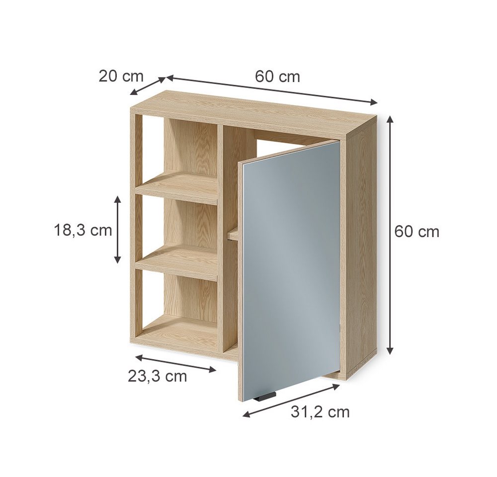 Vicco Badezimmerspiegelschrank Arven, Eiche, 60 x 60 cm Bild 4