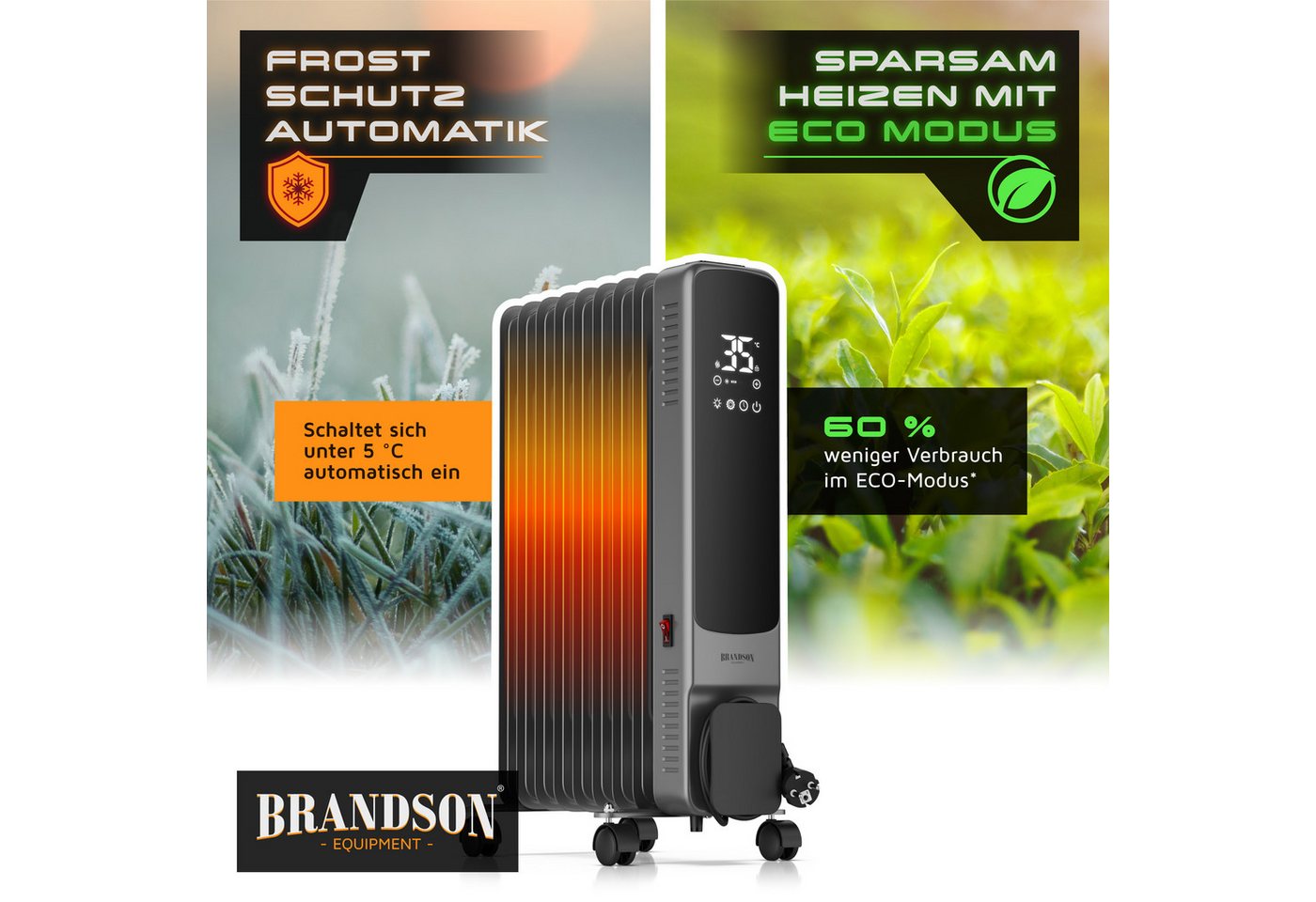 Brandson Ölradiator 9 Rippen, Thermostat 5-35 °C, 24h-Timer, Fernbedienung, Rollen, 2000 W, ECO-Modus 800 W, Frostschutz, Kippschutz, Kindersicherung Bild 5