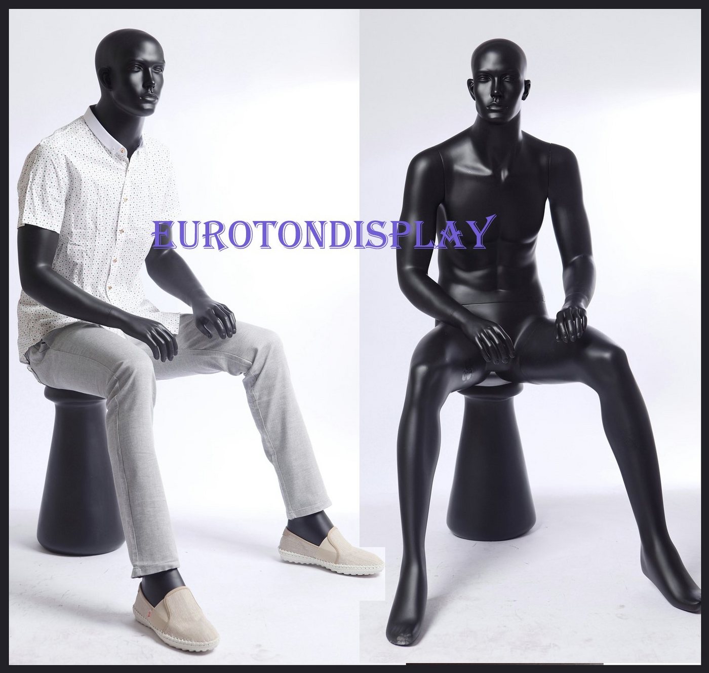 Eurotondisplay Schaufensterpuppe Schaufensterpuppe Mann sitzend weiß oder schwarz geformtes Gesicht neu Bild 4