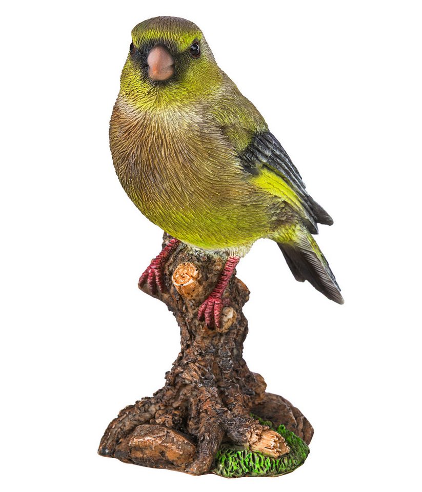 Dehner Gartenfigur Stieglitz auf Baumstumpf, 9.5 x 7.5 x 15 cm, Polyresin, handgefertigte Tierfigur, frostbeständig Bild 2