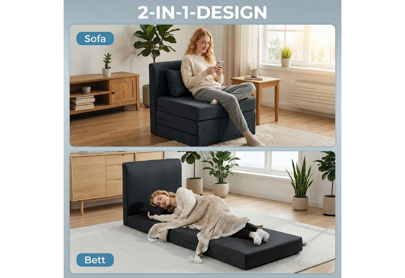 HOMCOM Bodenkissen Schlafsessel Klappbares Gästebett, Klappbar und multifunktional als Sofa & Bett verwendbar Bild 3