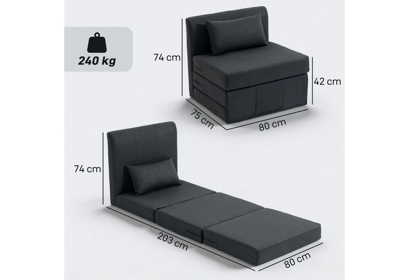 HOMCOM Bodenkissen Schlafsessel Klappbares Gästebett, Klappbar und multifunktional als Sofa & Bett verwendbar Bild 4