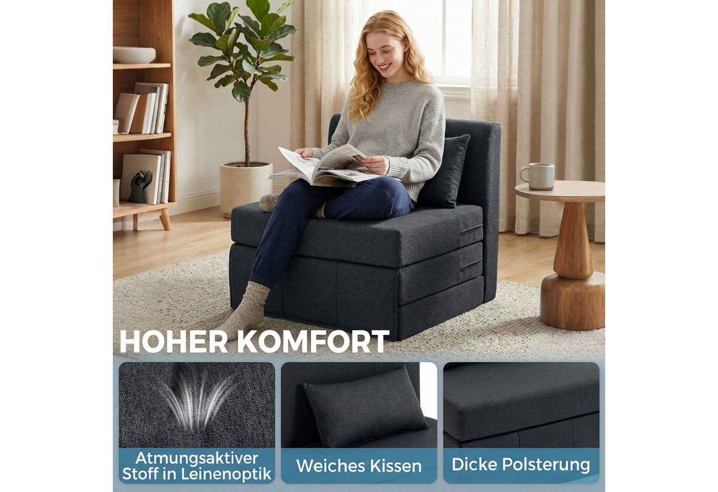 HOMCOM Bodenkissen Schlafsessel Klappbares Gästebett, Klappbar und multifunktional als Sofa & Bett verwendbar Bild 5