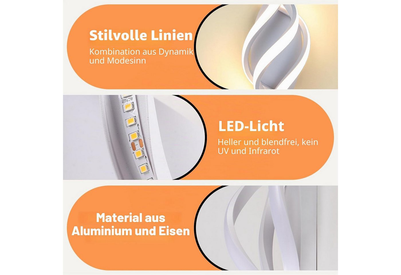 BlingBin LED Wandleuchte Warmweiß Wandlampe 32cm Innen 21W 3360LM Wandbeleuchtung 3000K, LED fest integriert, Warmweiß, mit zusätzlichem Lichtring am Baldachin Bild 2