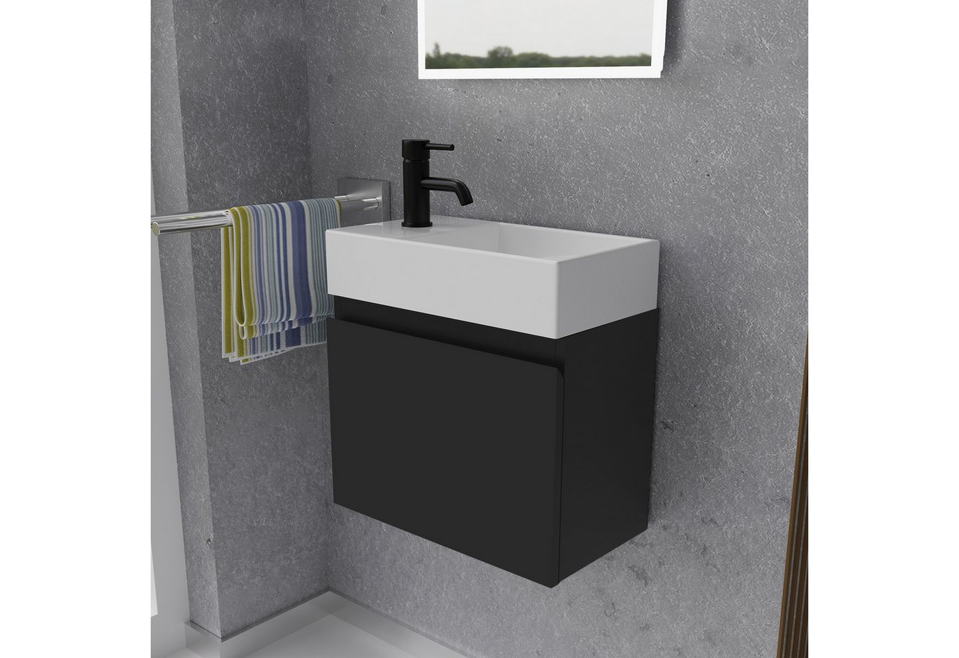 Alpenberger Badmöbel-Set - Waschbecken mit Unterschrank - Badschrank Komplett Vormontiert, (2-tlg., Vormontiertes Badezimmermöbel 45 cm Breit), Hochwertiges Keramik Aufsatzbecken & Stauraum Schrank Bild 3