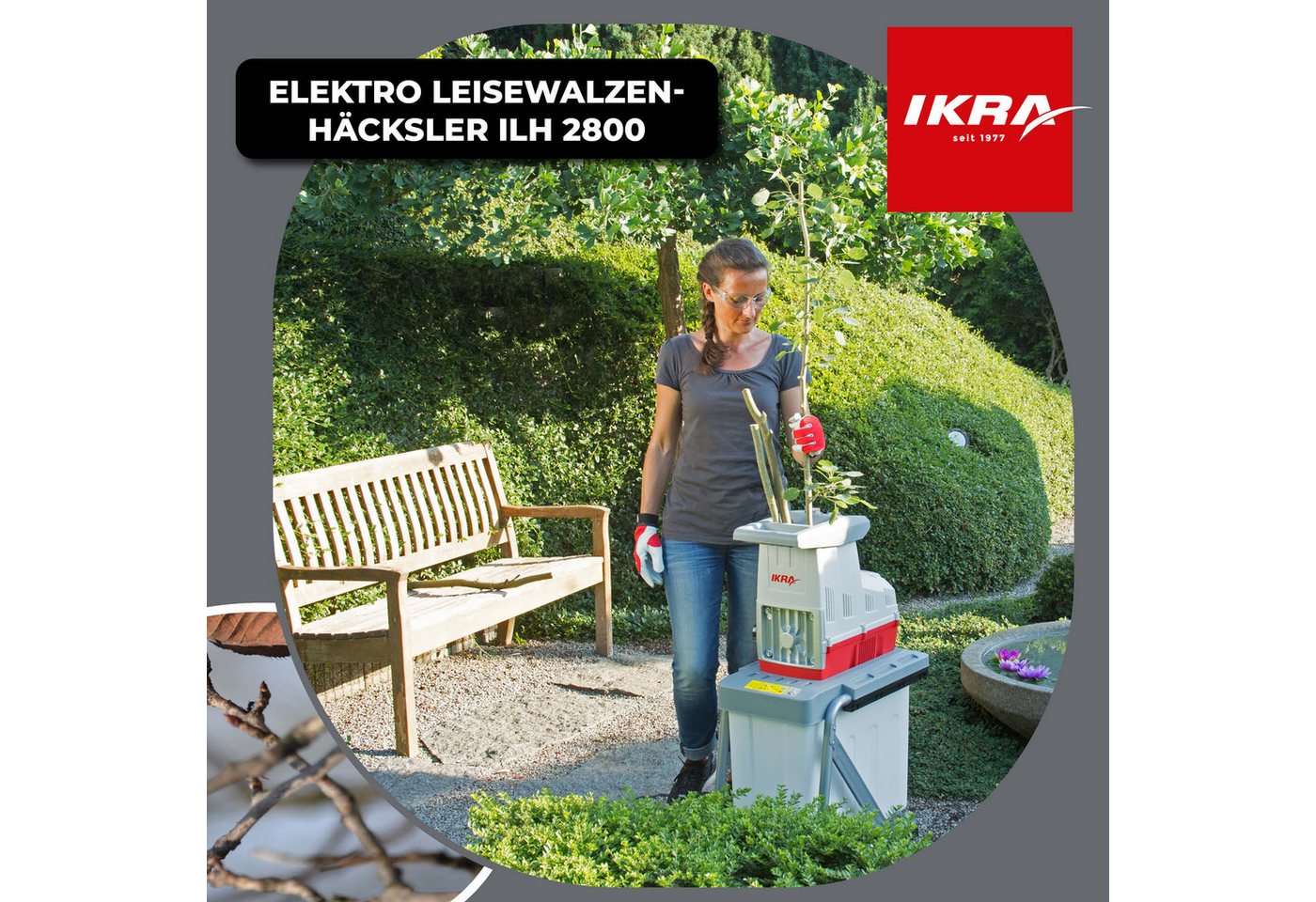 ikra GmbH Häcksler ILH 2800, 4,4 cm max. Astdurchmesser, (inkl. Fangbox, Stopfer & Gartenschere), 2800 W, Walzenhäcksler