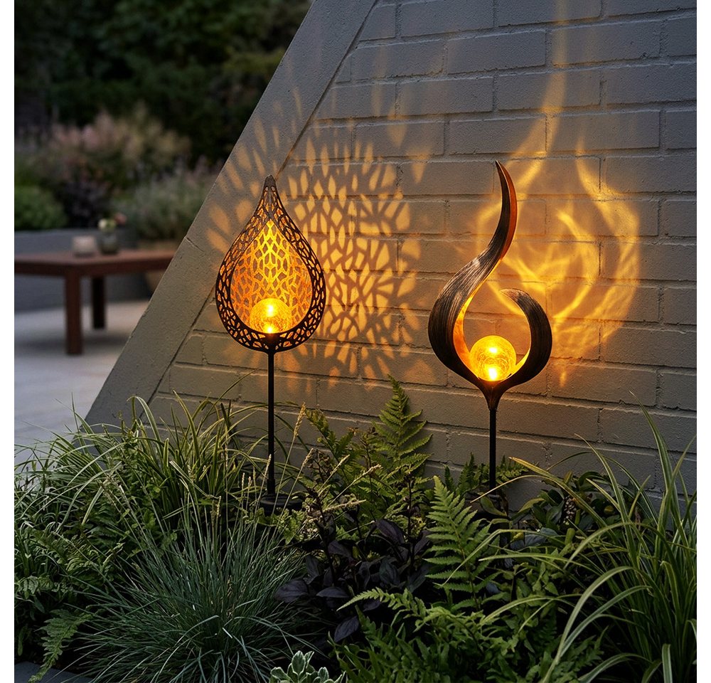 GLOBO LIGHTING LED Solarleuchte, LED-Leuchtmittel fest verbaut, Warmweiß, 2er Set Solarleuchte Gartendeko Steckleuchte LED Außenleuchte Erdspieß Bild 3