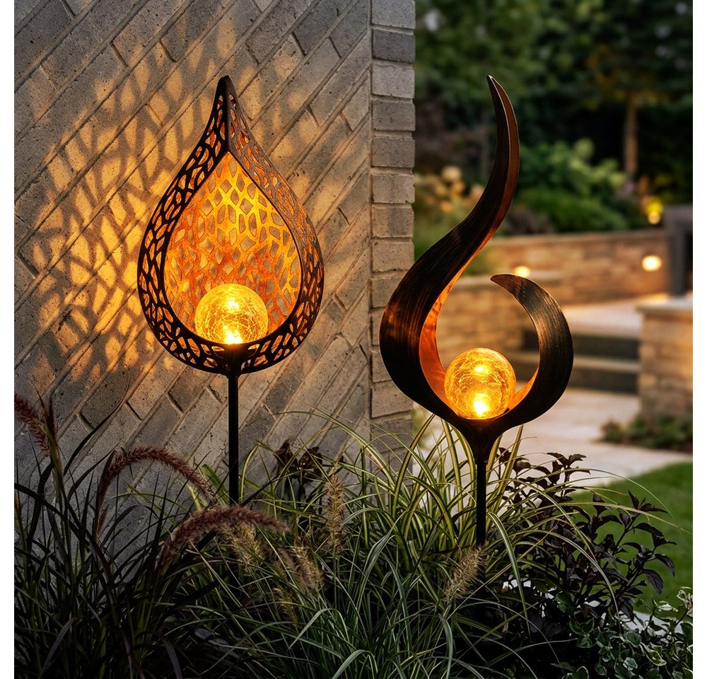 GLOBO LIGHTING LED Solarleuchte, LED-Leuchtmittel fest verbaut, Warmweiß, 2er Set Solarleuchte Gartendeko Steckleuchte LED Außenleuchte Erdspieß Bild 4