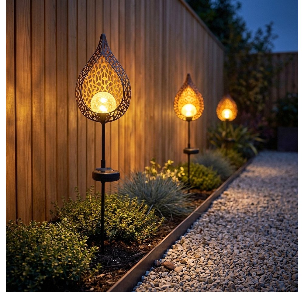 GLOBO LIGHTING LED Solarleuchte, LED-Leuchtmittel fest verbaut, Warmweiß, 2er Set Solarleuchte Gartendeko Steckleuchte LED Außenleuchte Erdspieß Bild 5