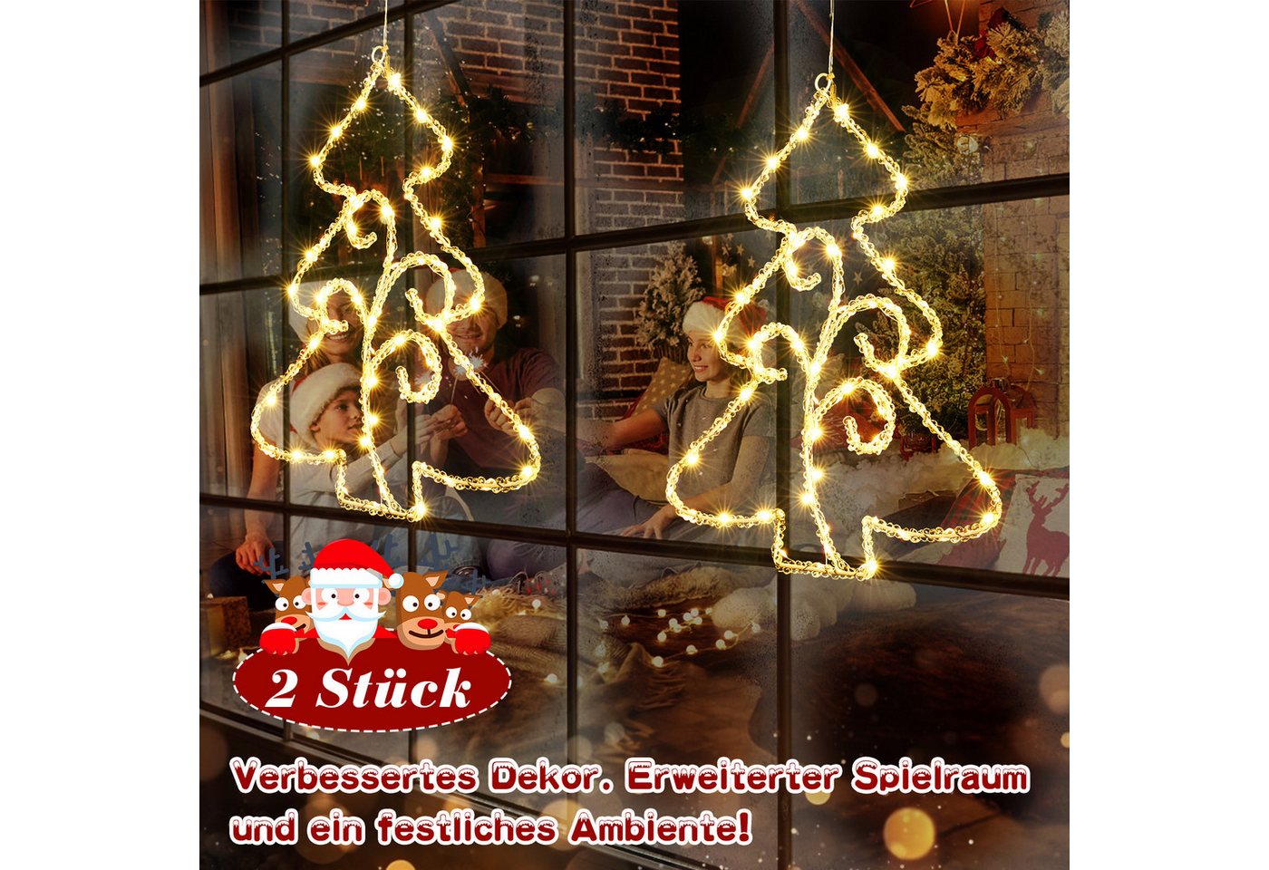 Quntis LED-Lichterkette Lichtervorhang weihnachtsdeko fenster, weihnachtsbaum mit beleuchtung, Warmweiß Beleuchtung mit 8 Modi für Weihanchten/Fenster Bild 2