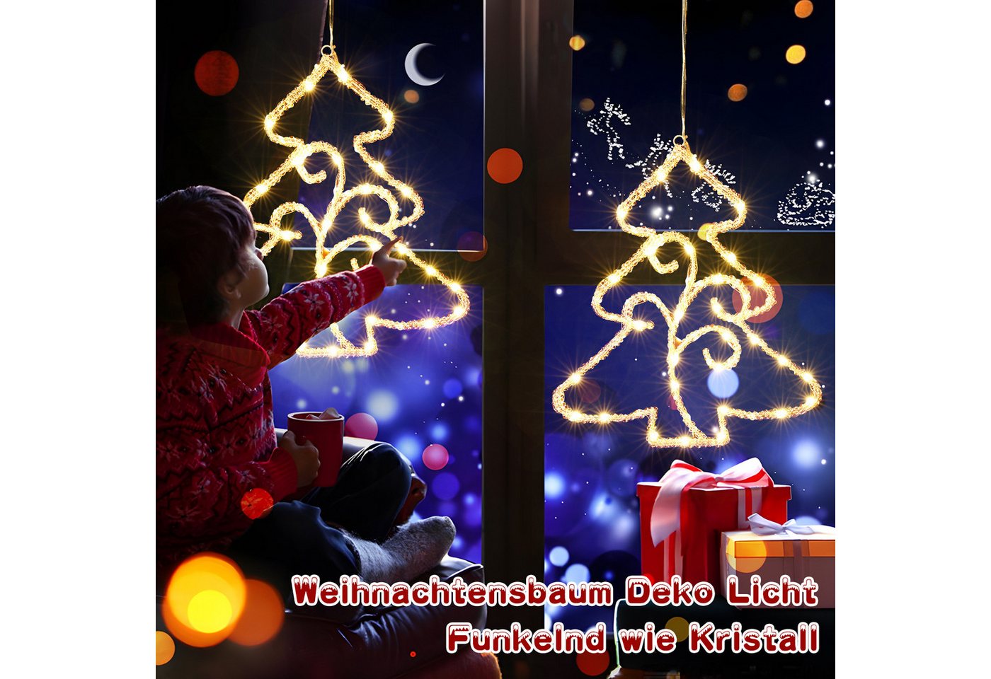 Quntis LED-Lichterkette Lichtervorhang weihnachtsdeko fenster, weihnachtsbaum mit beleuchtung, Warmweiß Beleuchtung mit 8 Modi für Weihanchten/Fenster Bild 4