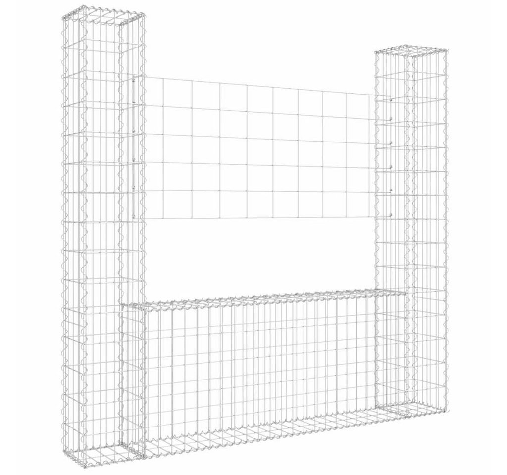 furnicato Gabionenzaun Gabione Steinkorb 140x20x150 cm Silber aus Eisen mit 2 Pfosten, Witterungsbeständige Stützmauer mit Maschenweite von 10 x 5 cm