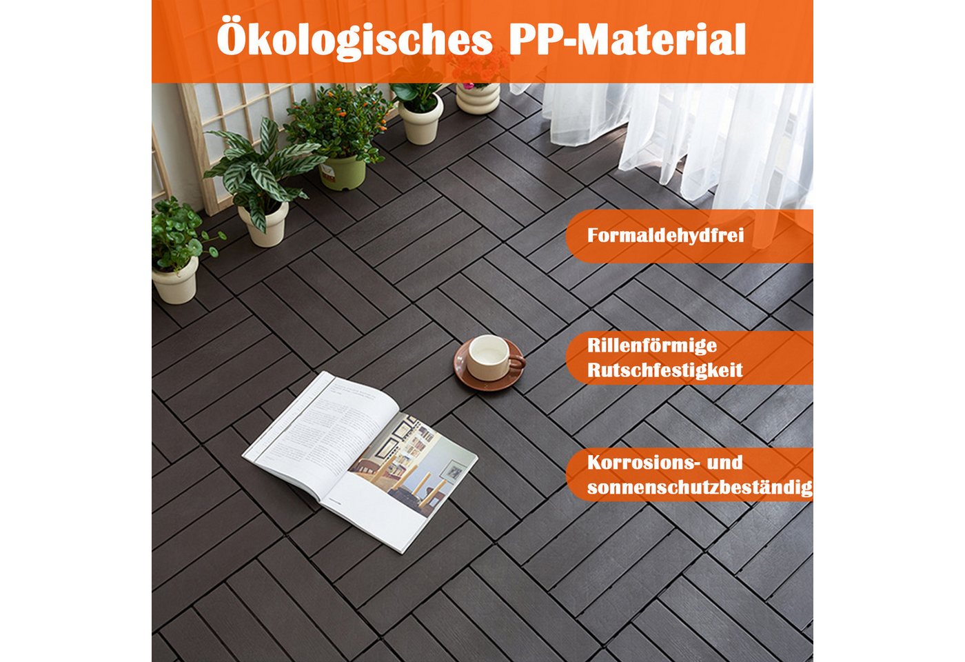 GLIESE Terrassendielen Terrassenfliesen 44er Set mit Klicksystem, 30 x 30 x 2 cm, 3,96 m², BxL: je 30x30 cm, 20 mm Stärke, (Set, 44-St., Dunkelgrau), für Garten, Holzstege, Terrasse, Hof, Wohnzimmer, Schlafzimmer Bild 4