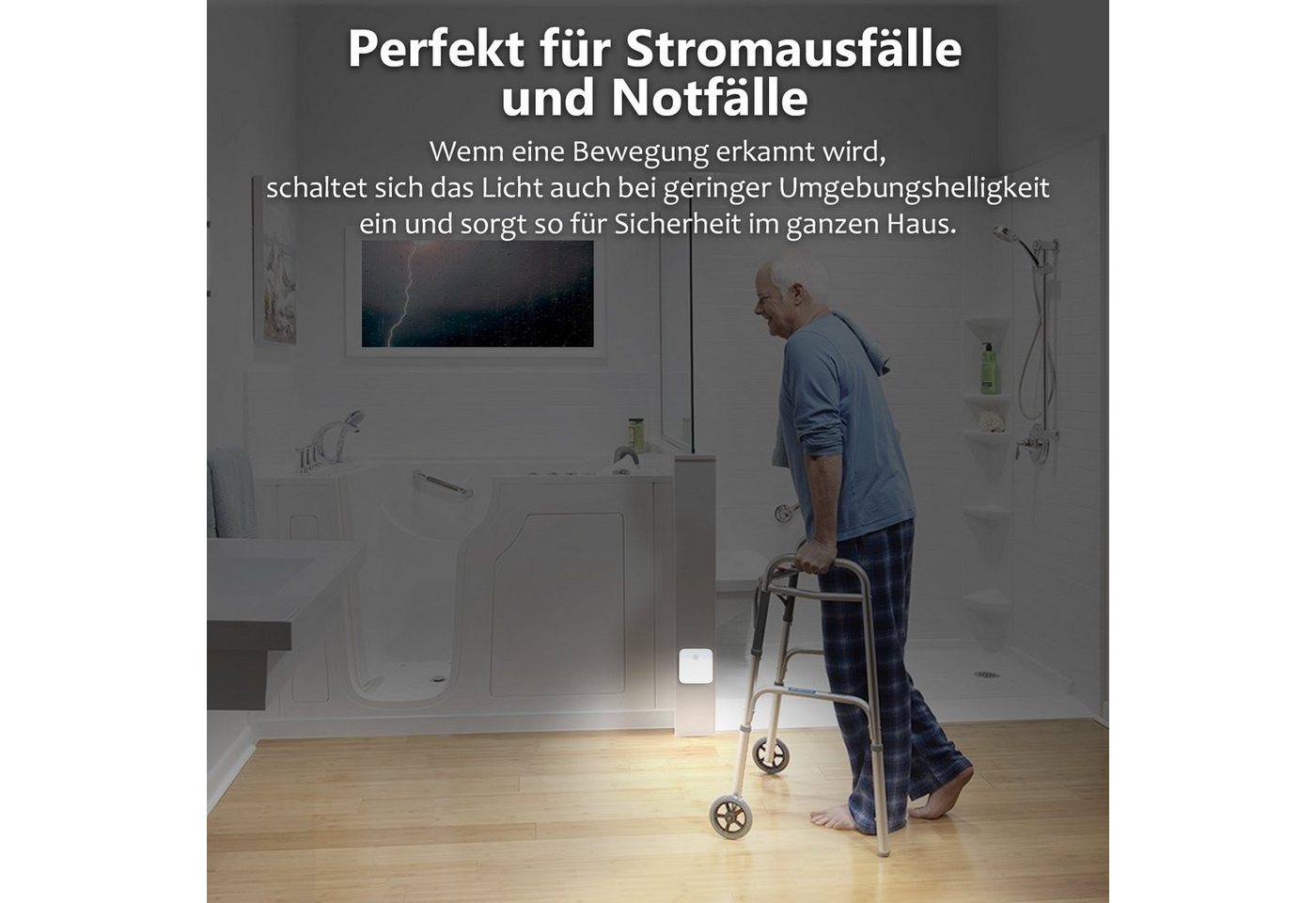 Rosnek LED Nachtlicht LED Nachtlicht mit Bewegungsmelder, wiederaufladbar, 1/3/6er-Set, LED fest integriert, Tageslichtweiß, Sensorleuchte mit Dämmerungssensor, 3 m Reichweite und 20 s Timer Bild 4