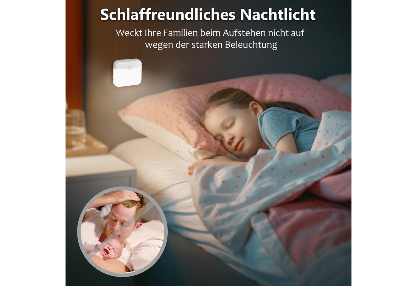 Rosnek LED Nachtlicht LED Nachtlicht mit Bewegungsmelder, wiederaufladbar, 1/3/6er-Set, LED fest integriert, Tageslichtweiß, Sensorleuchte mit Dämmerungssensor, 3 m Reichweite und 20 s Timer Bild 5