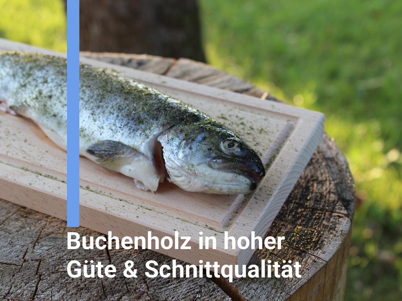 Schilling Fischgrilltechnik Grillguthalter Grillbrett Buche XXL für Fischfilet und ganze Fische, Buche naturbelassen, (Einzelbrett, Grillbrett mit Anleitung), handbearbeitetes Buchengrillbrett mit 20mm Stärke, made in Germany Bild 5