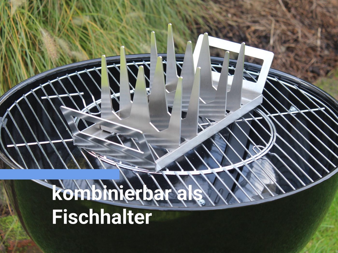 Schilling Fischgrilltechnik Grillguthalter Griffschale mit Grillbrett Buche kompakt für Fischfilet, Edelstahl & Buche, (Komplettset, Griffschale aus Edelstahl mit Grillbrett aus Buche + Anleitung), Grillbrett aus deutscher Buche. Edelstahl Laserschnitt-Grillschale Bild 3