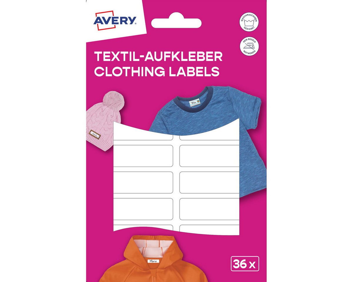 Avery Zweckform Etiketten Textilaufkleber 45x13mm 36 Stück Motiv weiß