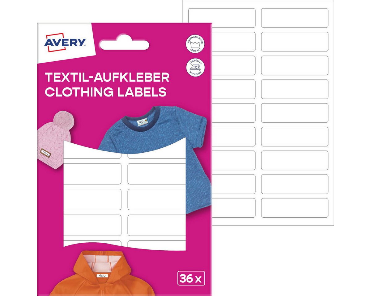 Avery Zweckform Etiketten Textilaufkleber 45x13mm 36 Stück Motiv weiß Bild 2