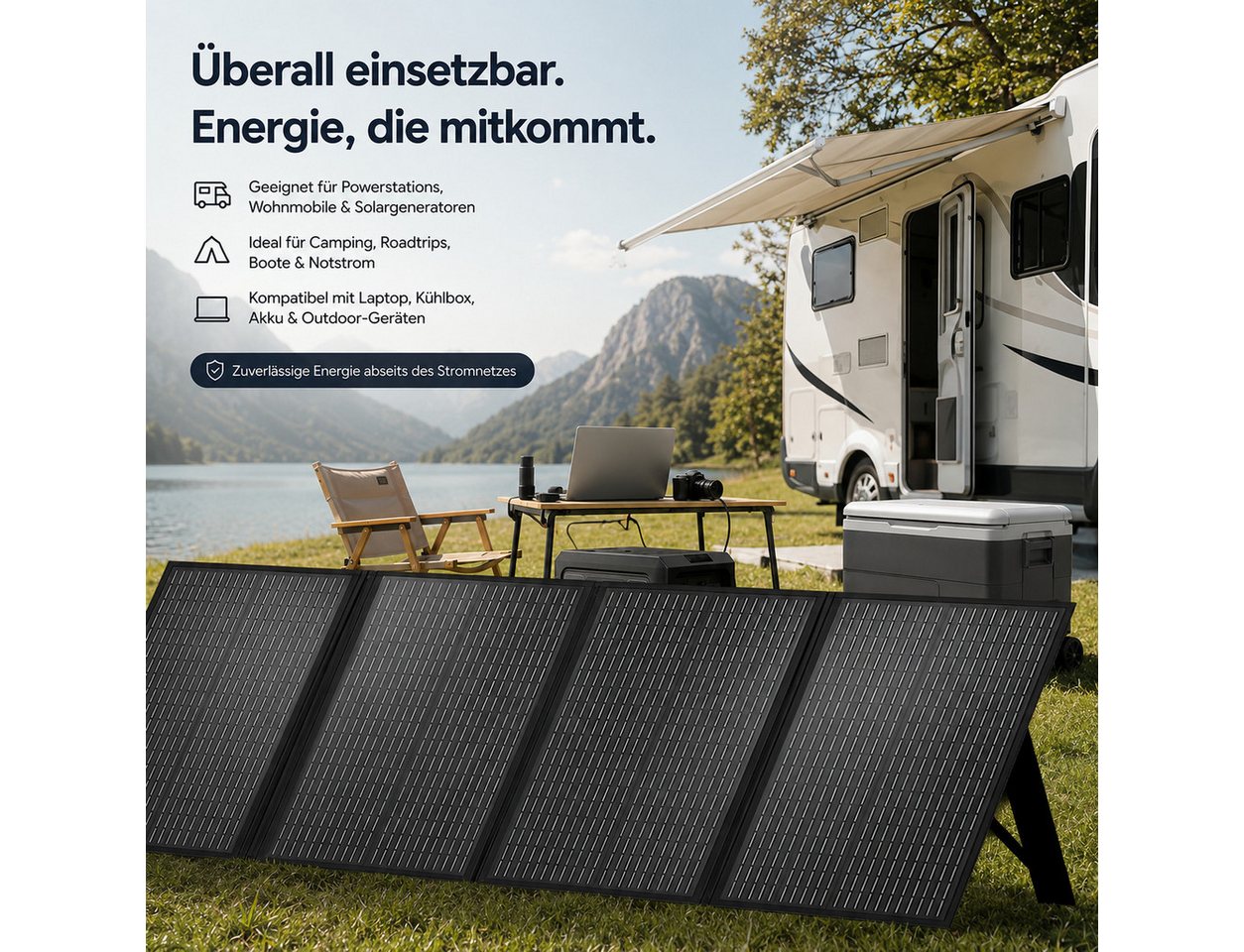 GLIESE Solarmodul 400W Faltbares Solarpanel – 36V, 4-in-1, 12,8 kg, für Camping, 400W faltbar, 36V, 4-in-1, IPX4, 12,8 kg – für Camping & Wohnmobil. Bild 2