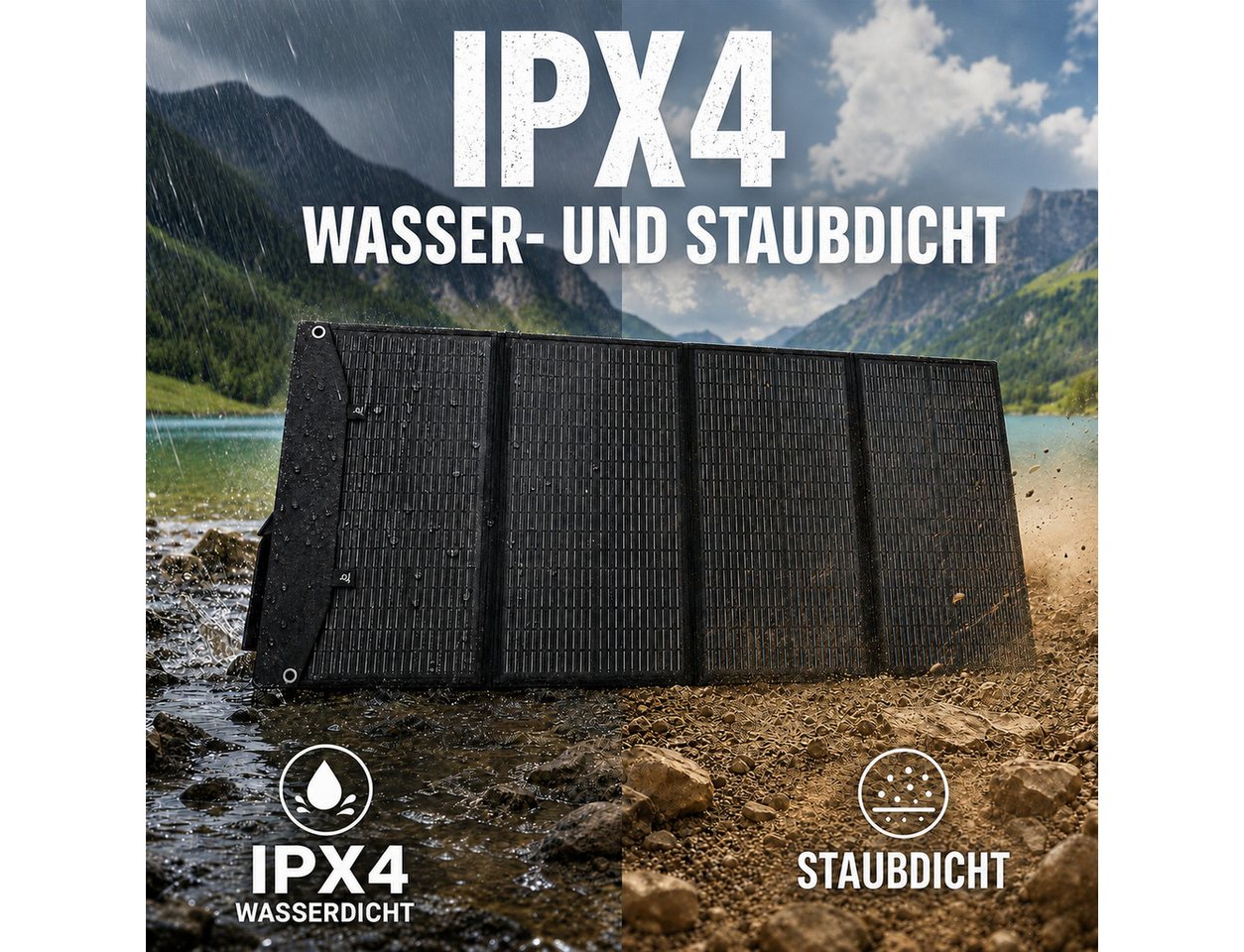 GLIESE Solarmodul 400W Faltbares Solarpanel – 36V, 4-in-1, 12,8 kg, für Camping, 400W faltbar, 36V, 4-in-1, IPX4, 12,8 kg – für Camping & Wohnmobil. Bild 4