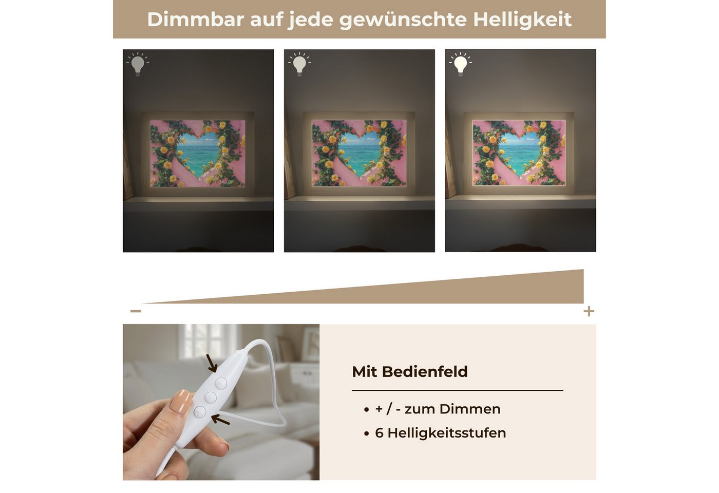 OnlyWow Wandleuchte Lightbox Herz - Meer - Wand, Dimmbar, Farbwechsel, LED, Warmweiß, Kaltweiß, Neutralweiß Einstellbar, Wandlampe Innen, Dimmbar, mit Kabel, LED, Modern, Flur