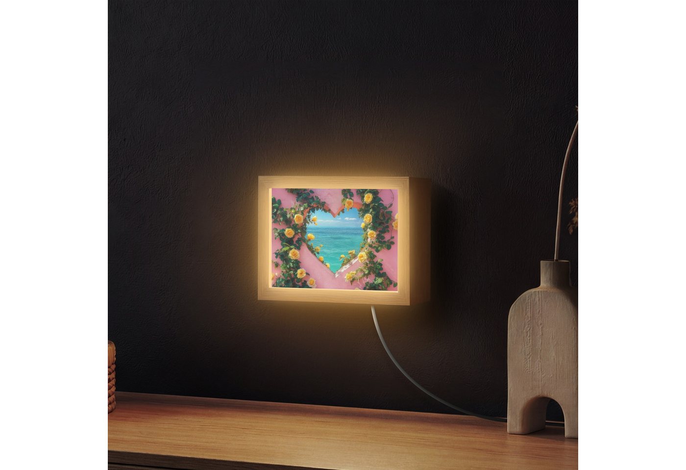 OnlyWow Wandleuchte Lightbox Herz - Meer - Wand, Dimmbar, Farbwechsel, LED, Warmweiß, Kaltweiß, Neutralweiß Einstellbar, Wandlampe Innen, Dimmbar, mit Kabel, LED, Modern, Flur Bild 4